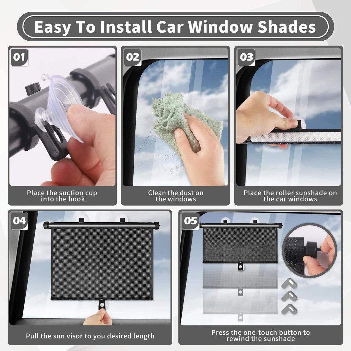 Retractable Car Window Sun Shades - set contents